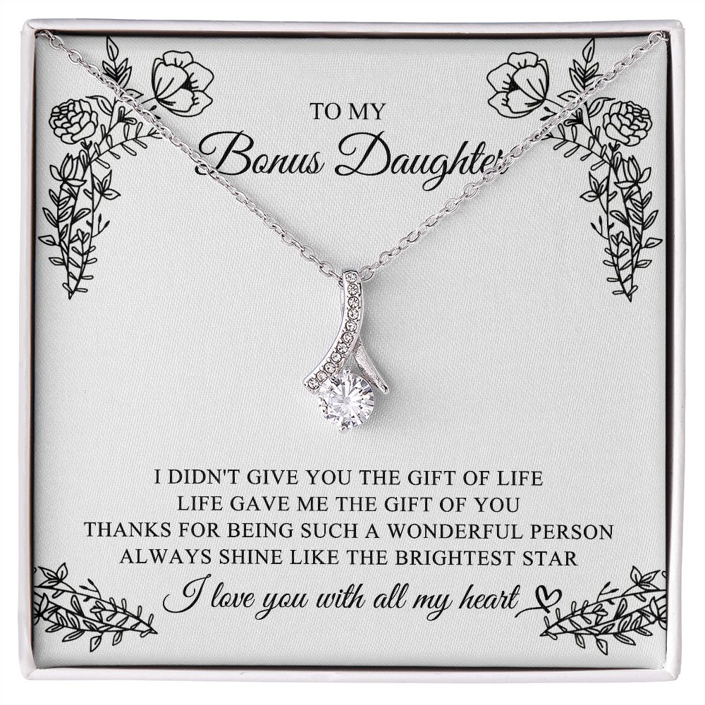 Bonus Daughter Gift - You Are The Family - Alluring Beauty Necklace 14K White Gold Finish / Standard Box