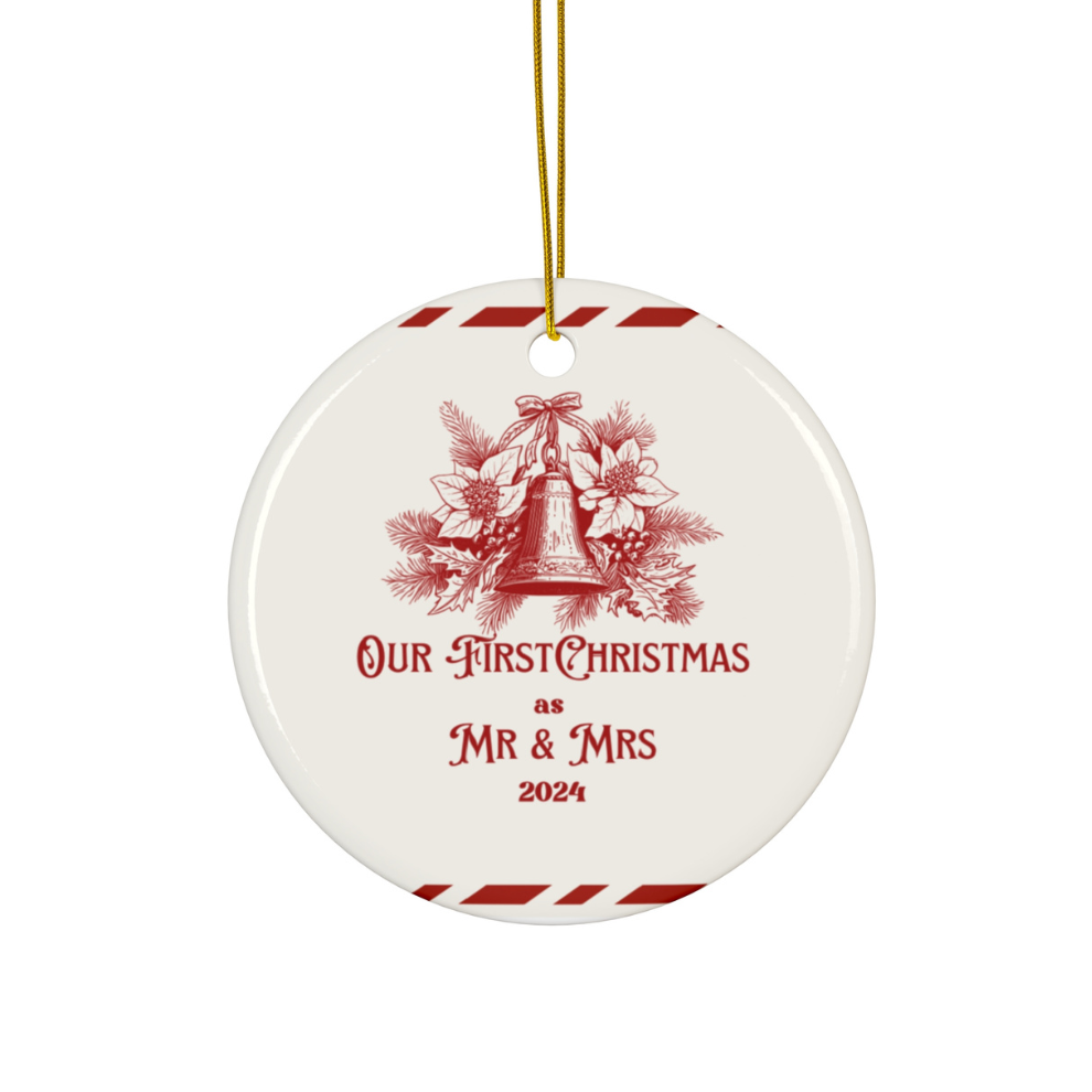 2024 Personalized First Christmas Married Red Decoration Circle Ceramic Ornament