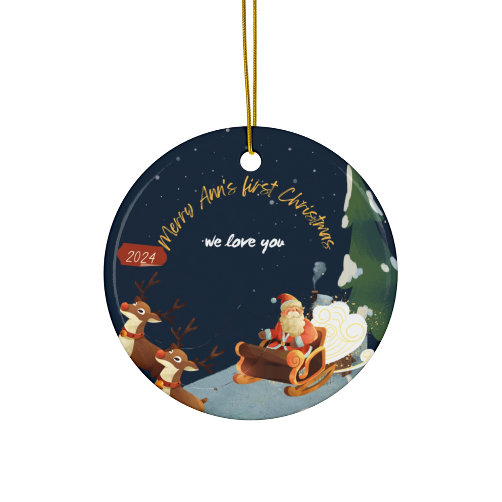 2024 Personalized Baby's First Christmas Navy Circle Ceramic Ornament