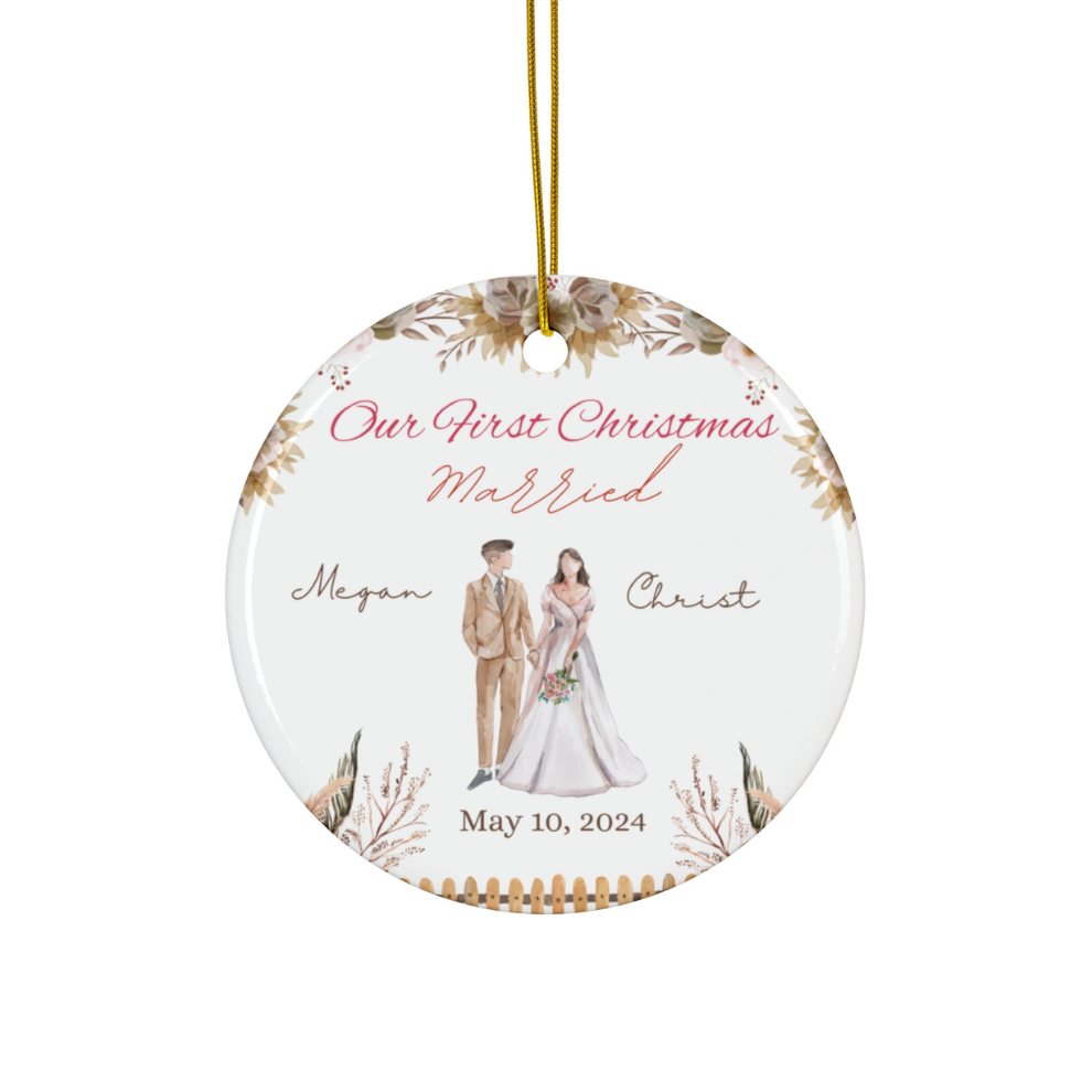 2024 Personalized First Christmas Married Circle Ceramic Ornament