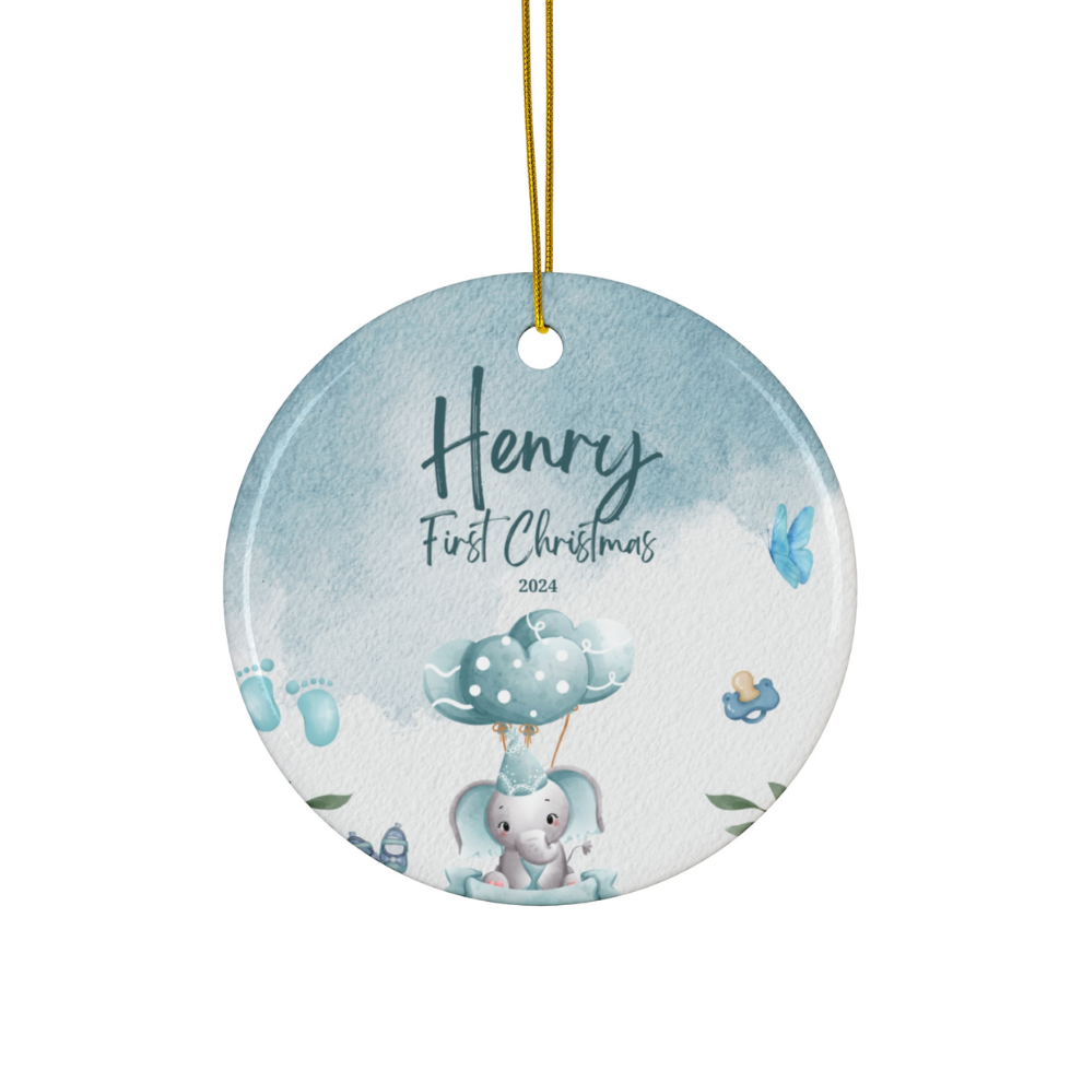 2024 Personalized Baby's First Christmas Turquoise Circle Ceramic Ornament