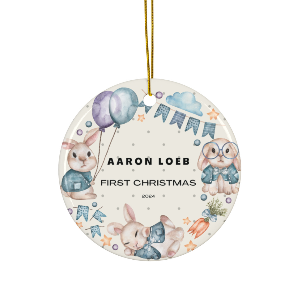 2024 Personalized Baby's First Christmas Rabbit Decoration Circle Ceramic Ornament