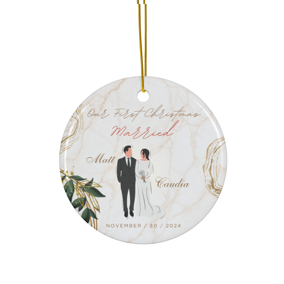 2024 Personalized First Christmas Married Circle Ceramic Ornament