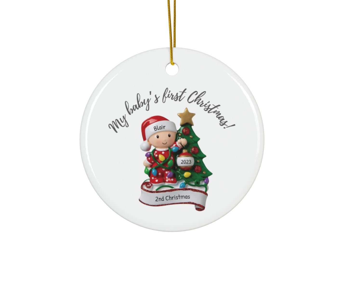 2024 Personalized Baby's First Christmas Circle Ceramic Ornament