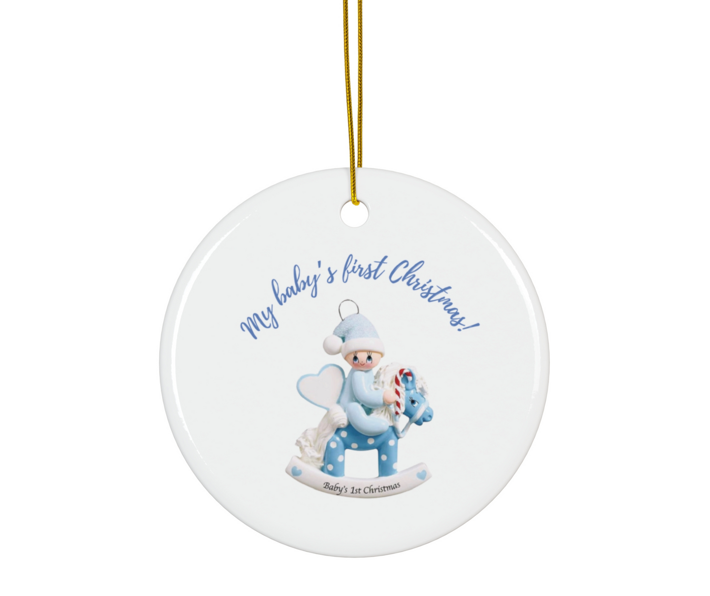 2024 Personalized Baby's First Christmas Circle Ceramic Ornament for baby boys