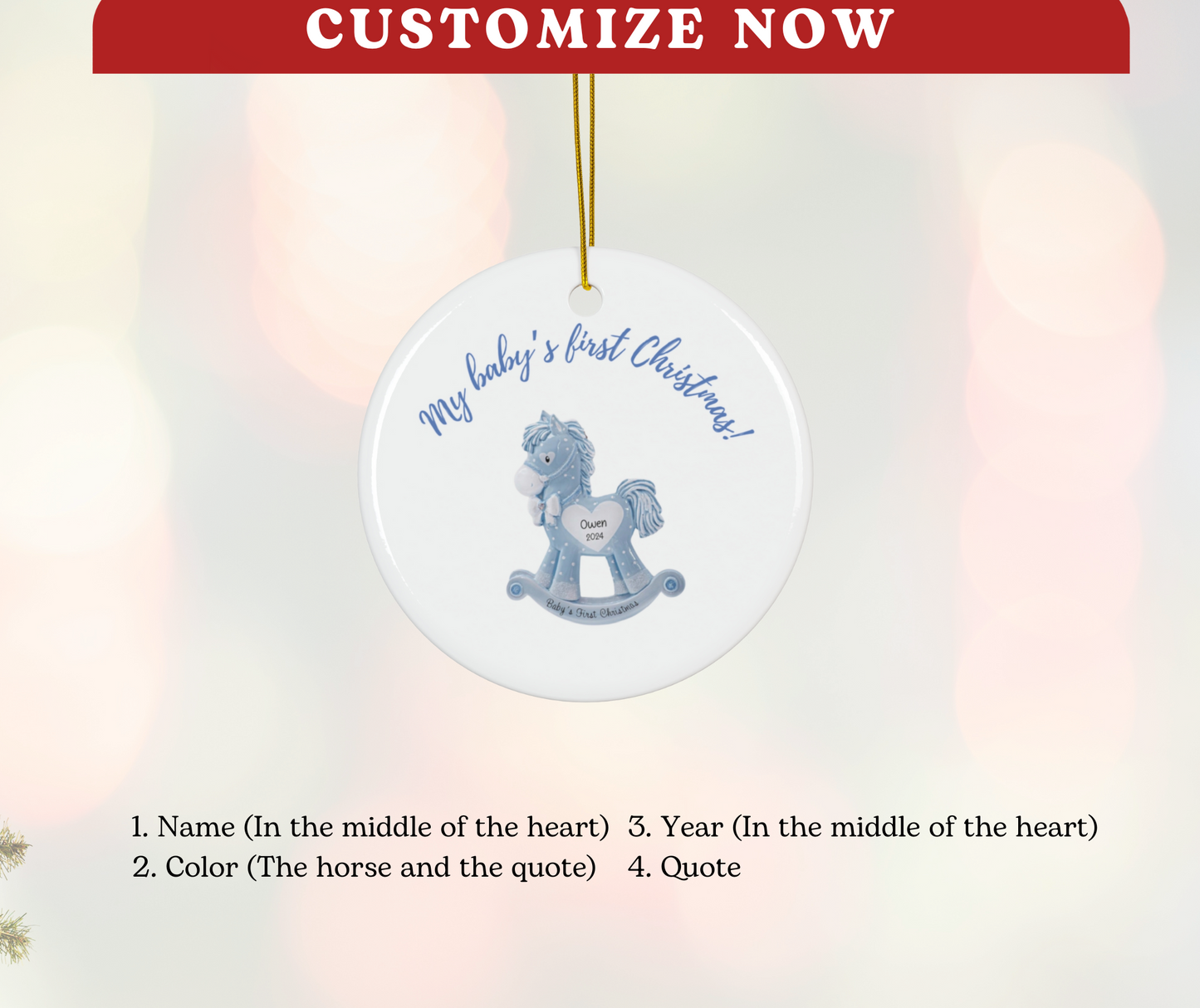 2024 Personalized Baby's First Christmas Circle Ceramic Ornament for baby boys