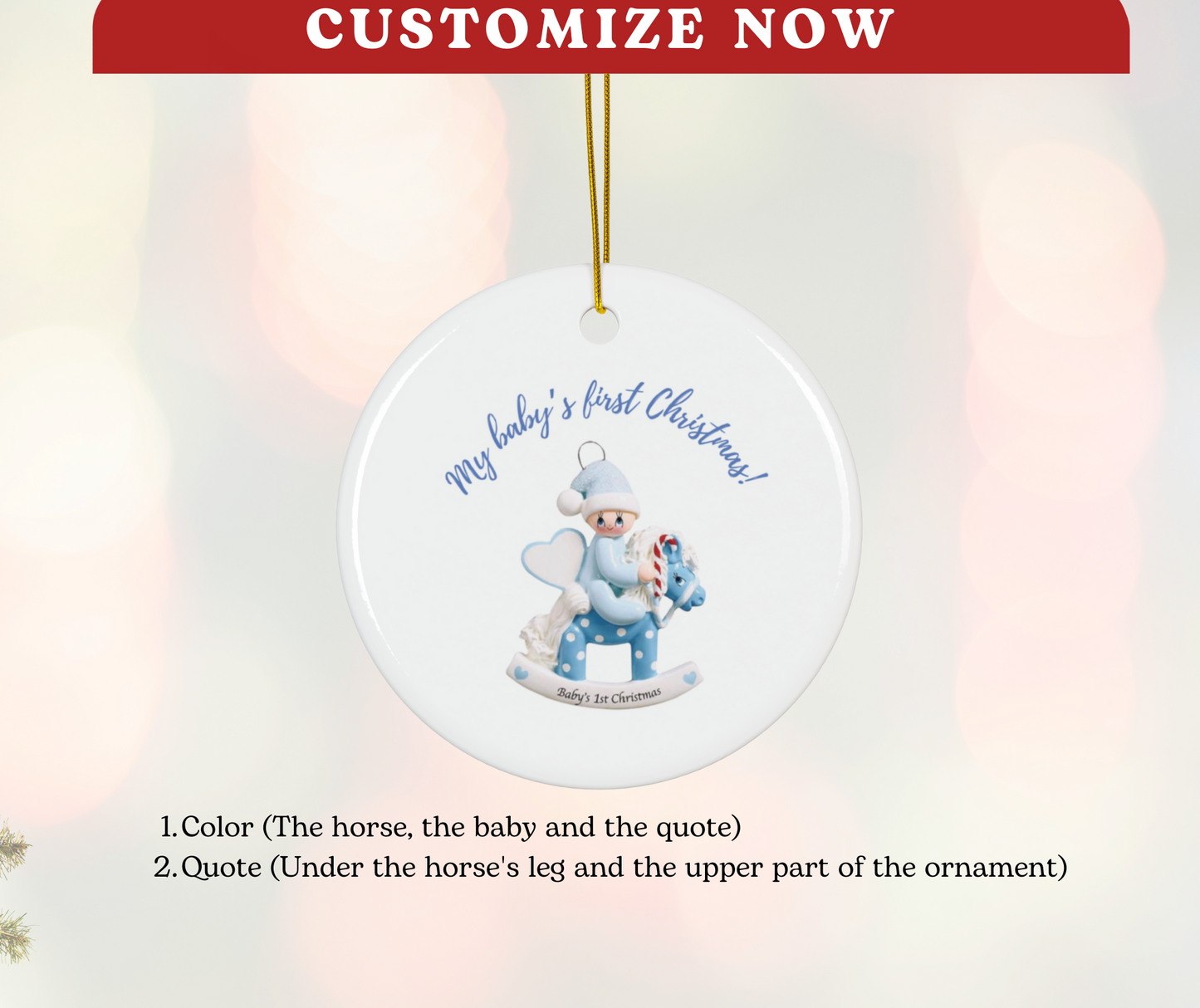 2024 Personalized Baby's First Christmas Circle Ceramic Ornament for baby boys