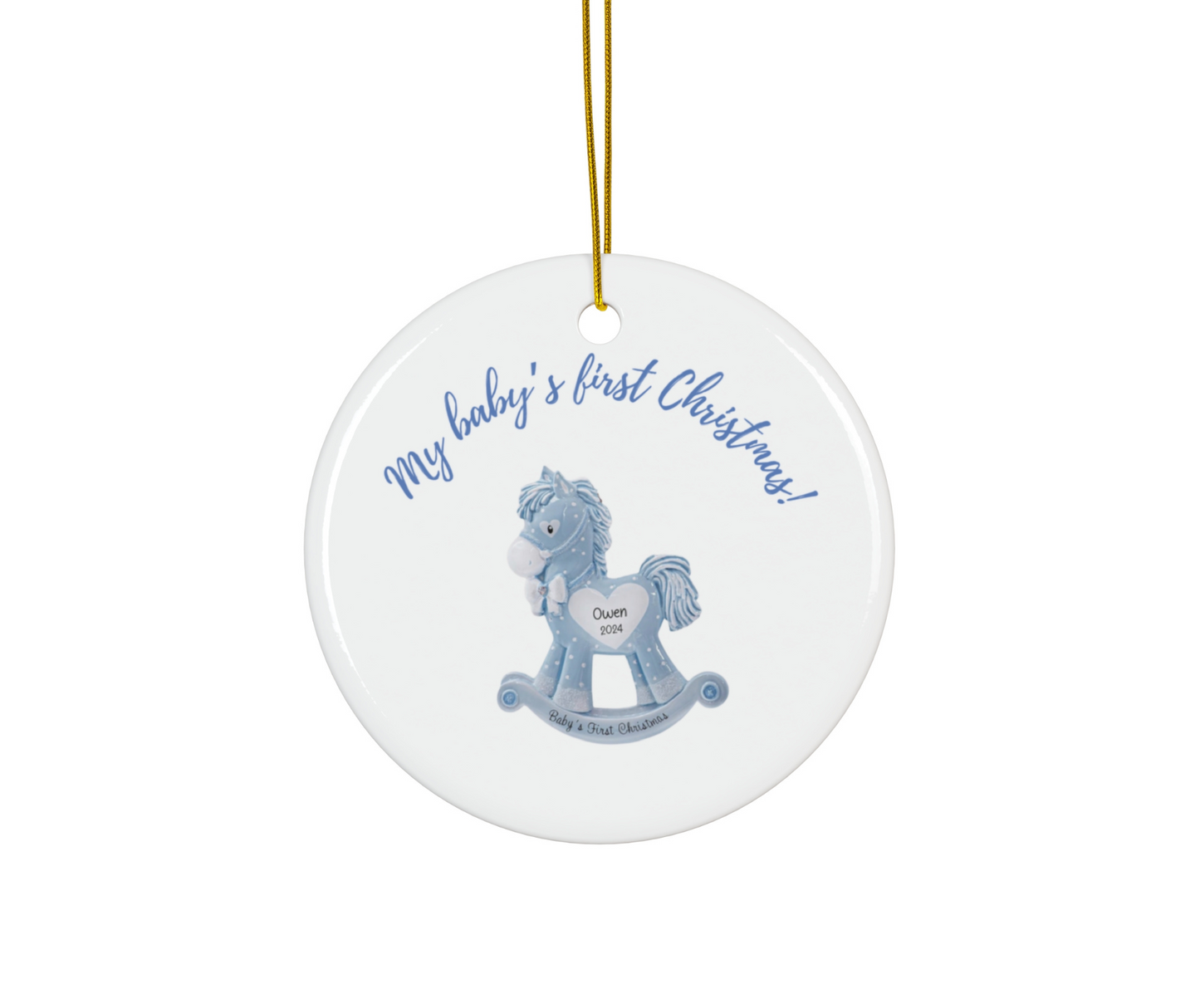 2024 Personalized Baby's First Christmas Circle Ceramic Ornament for baby boys