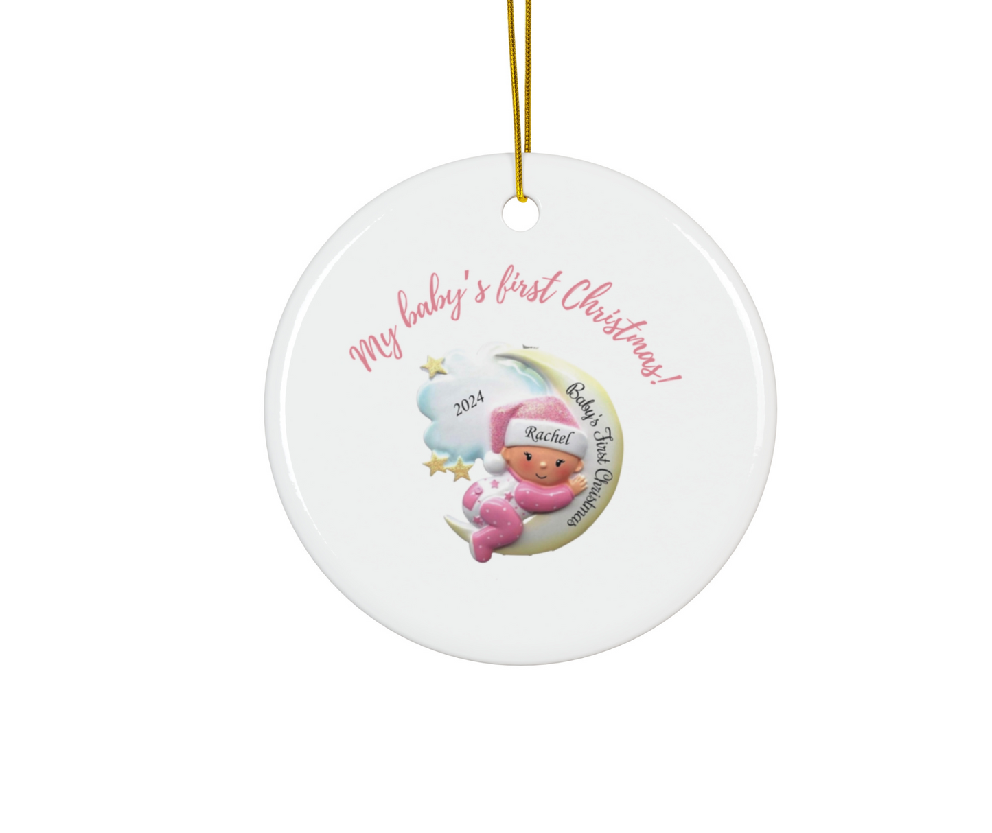 2024 Personalized Baby's First Christmas Circle Ceramic Ornament for baby girls