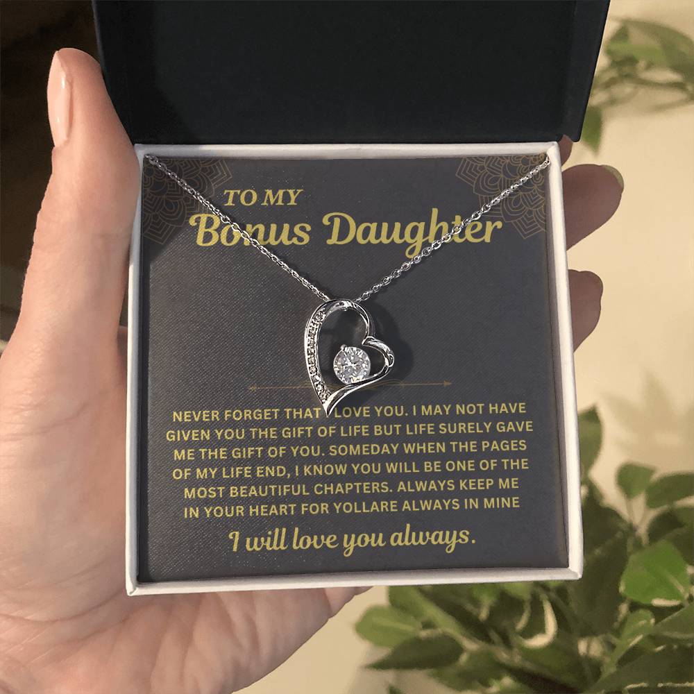 Sugar Spring - 'To My Bonus Daughter' Necklace: Premium Pendant with Special Message Card B0CN1L49RF