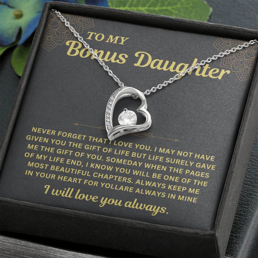 Sugar Spring - 'To My Bonus Daughter' Necklace: Premium Pendant with Special Message Card B0CN1L49RF
