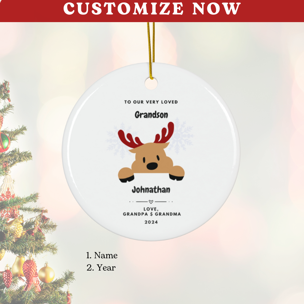 2024 Personalized Grandson Christmas Circle Ceramic Ornament