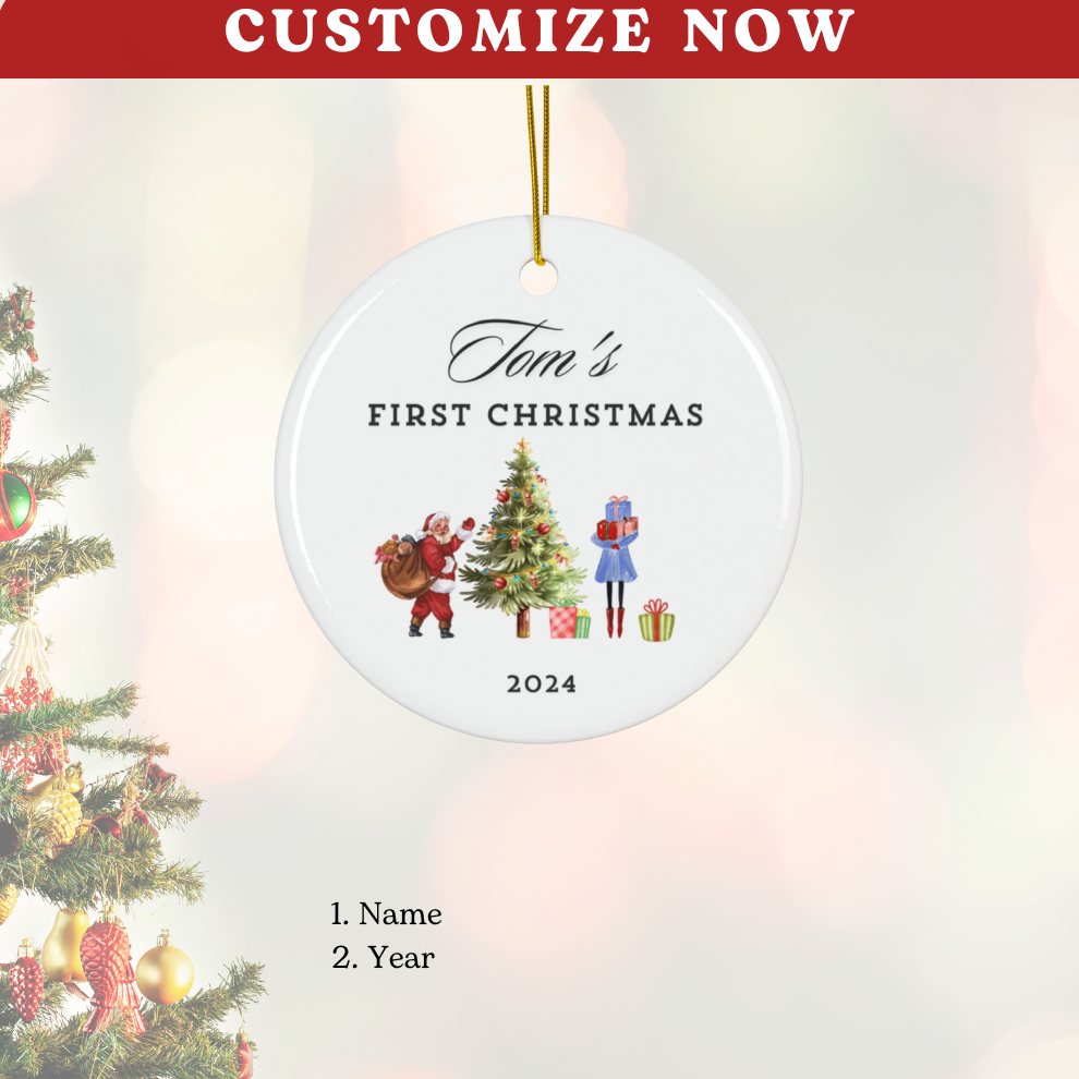 2024 Personalized Baby's First Christmas Circle Ceramic Ornament