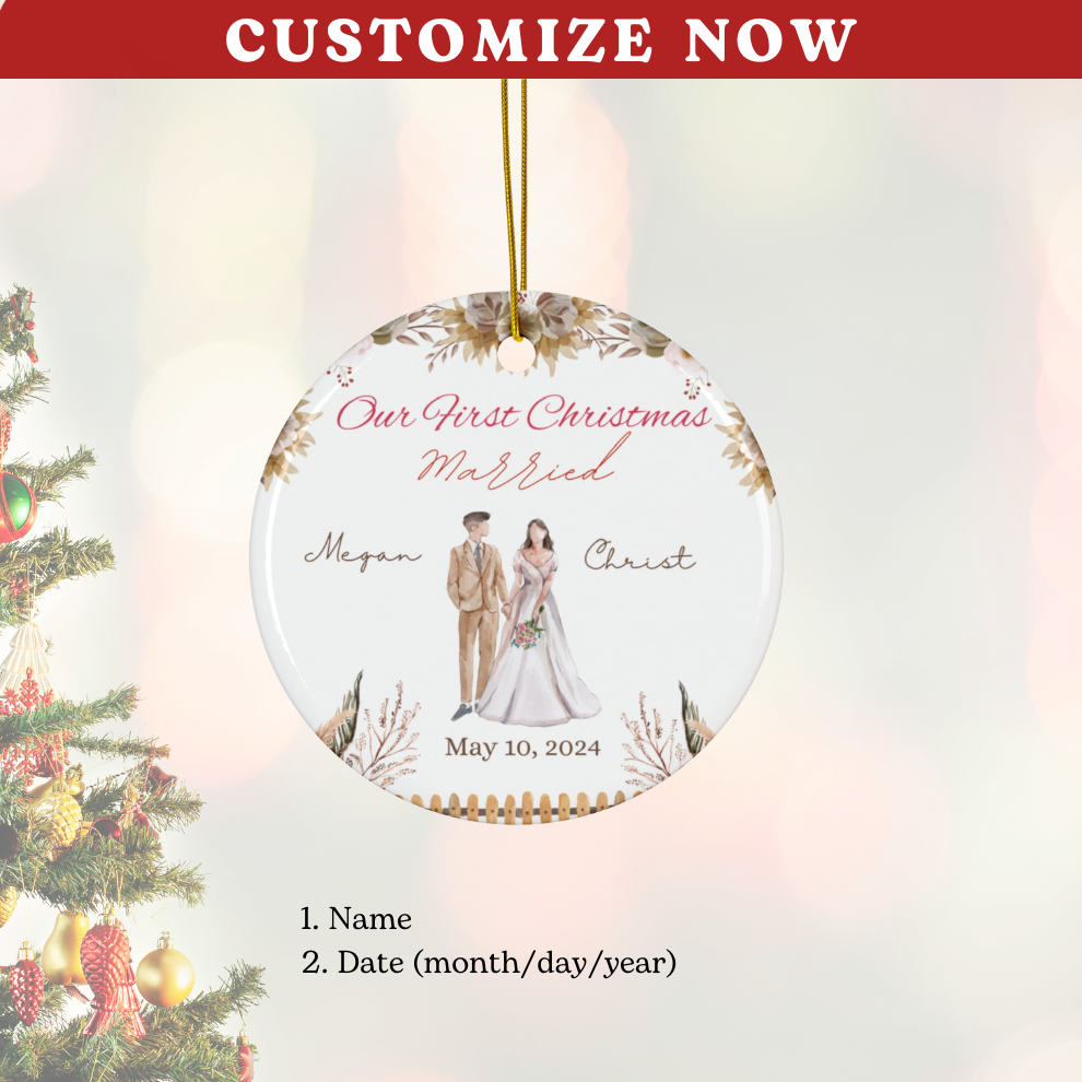 2024 Personalized First Christmas Married Circle Ceramic Ornament