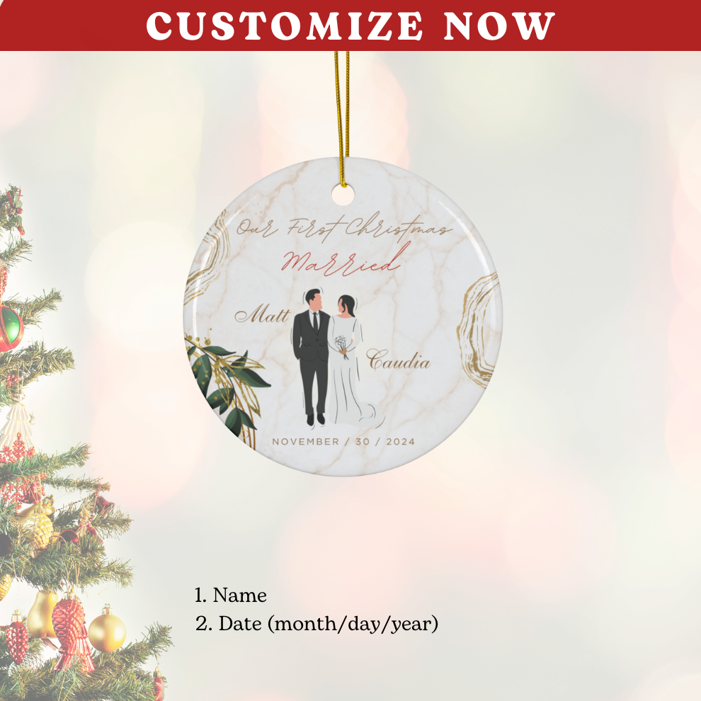 2024 Personalized First Christmas Married Circle Ceramic Ornament