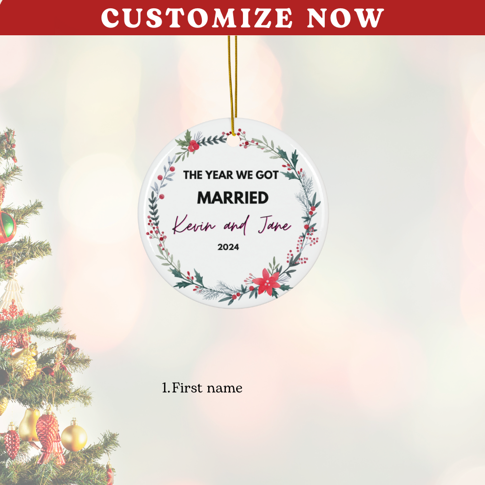 2024 Personalized First Christmas Married Circle Ceramic Ornament