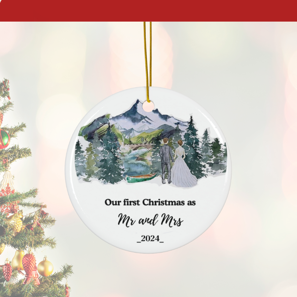 2024 Personalized First Christmas Married Circle Ceramic Ornament