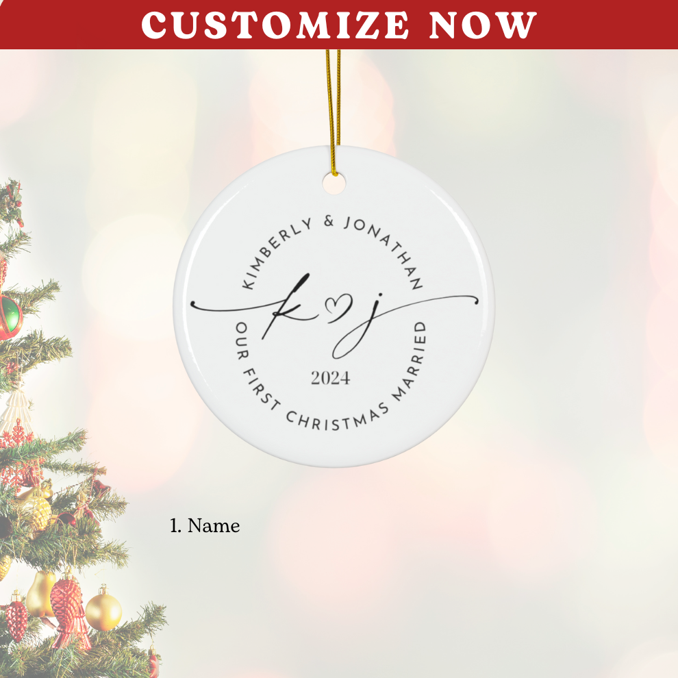 2024 Personalized First Christmas Married Circle Ceramic Ornament