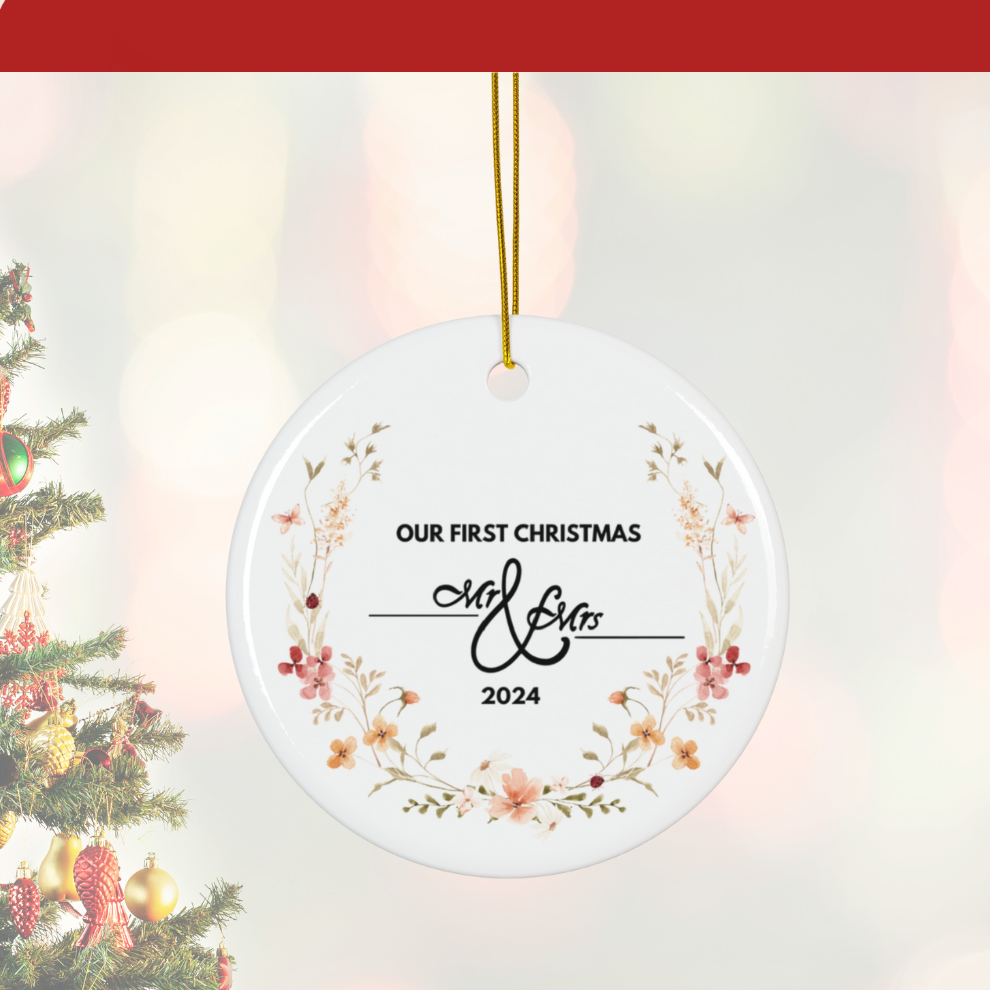 2024 Personalized First Christmas Married Circle Ceramic Ornament