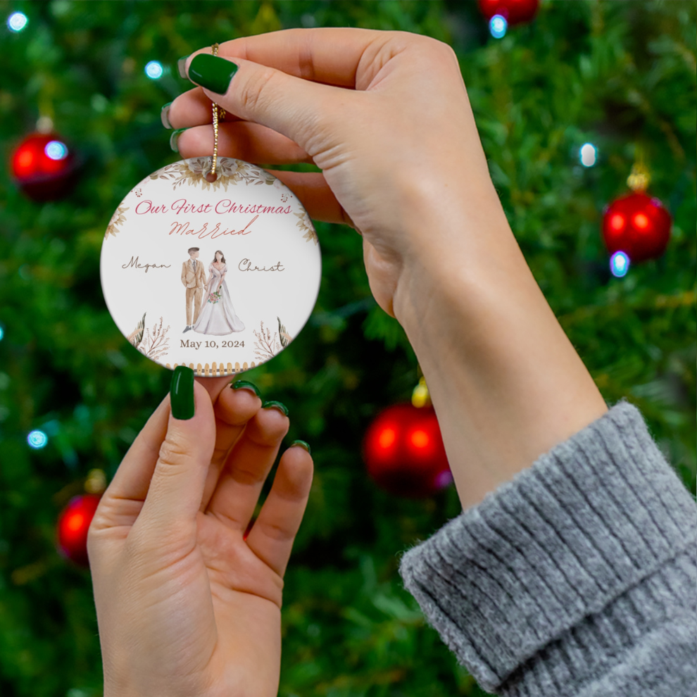 2024 Personalized First Christmas Married Circle Ceramic Ornament