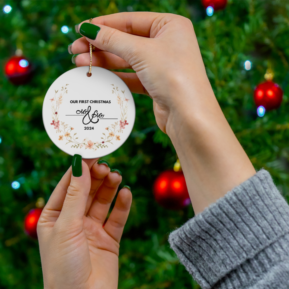 2024 Personalized First Christmas Married Circle Ceramic Ornament