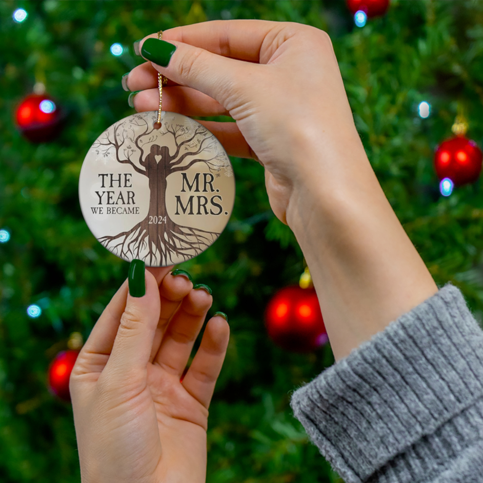 2024 Personalized First Christmas Married Circle Ceramic Ornament