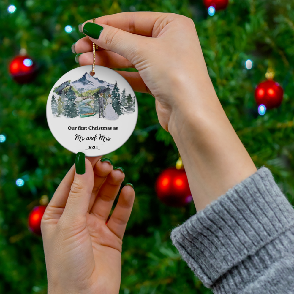 2024 Personalized First Christmas Married Circle Ceramic Ornament