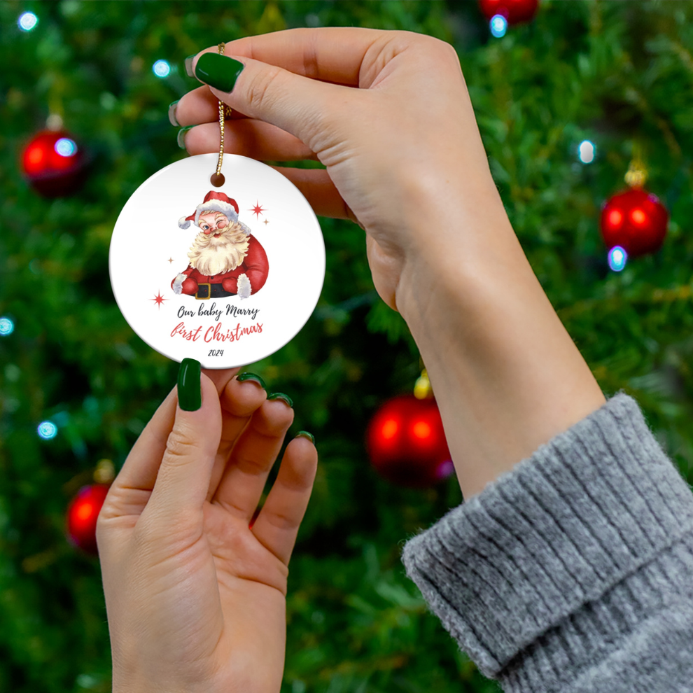 2024 Personalized Baby's First Christmas Circle Ceramic Ornament